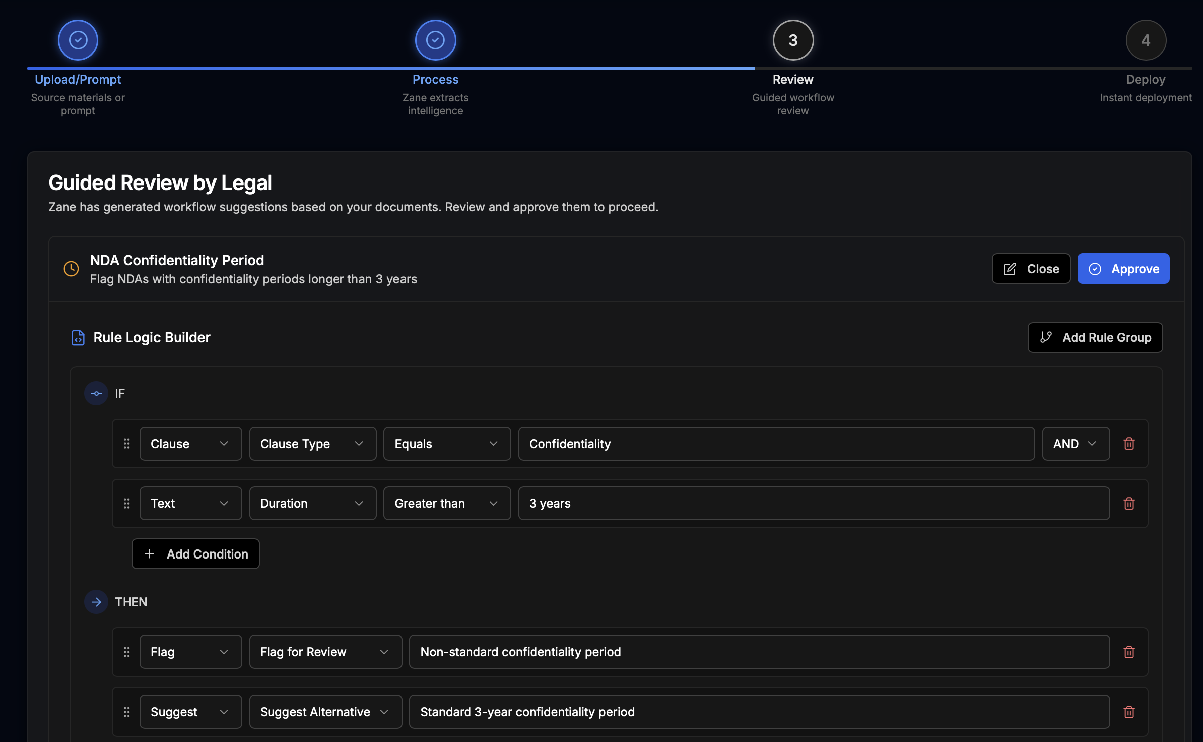 Review and Edit Rules Interface